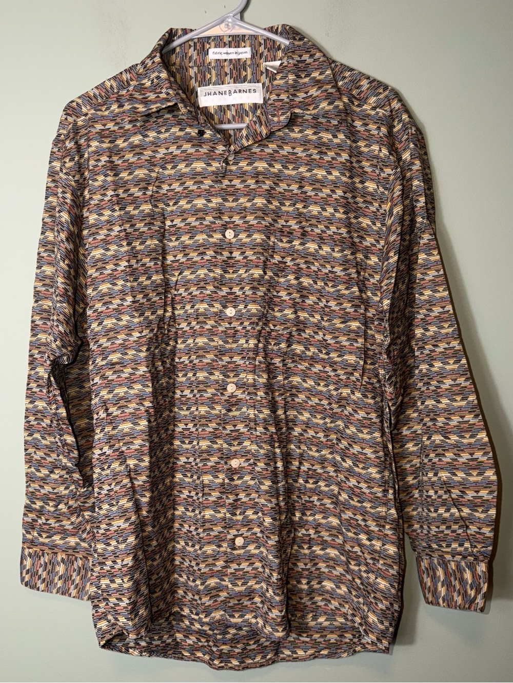 Jhane Barnes Men’s Vintage Multicolor Geometric Print Button-Down Shirt Small